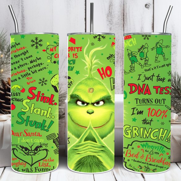 Grincs mintás termosz pohár 600ml "Green Grinch" HD tumbler