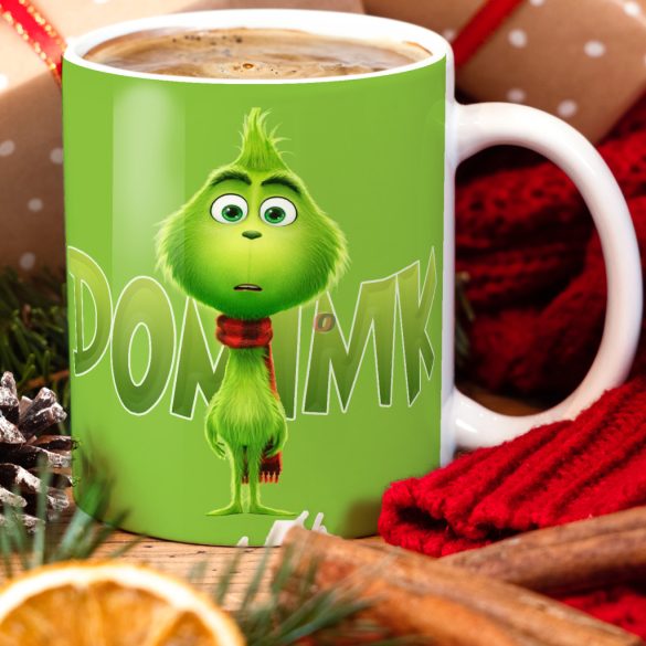 Egyedi feliratos karácsonyi bögre "Mini Grinch" pufi hatású