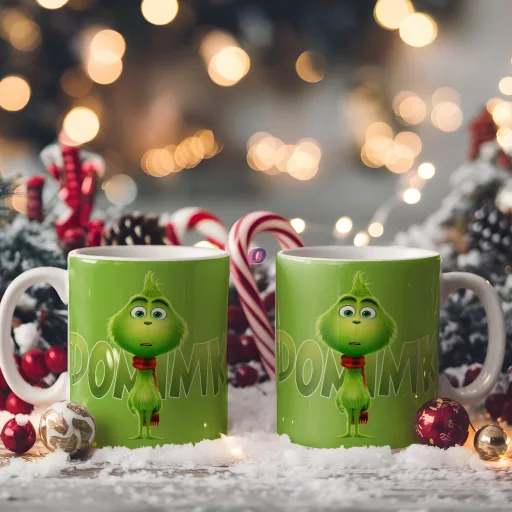 Egyedi feliratos karácsonyi bögre "Mini Grinch"