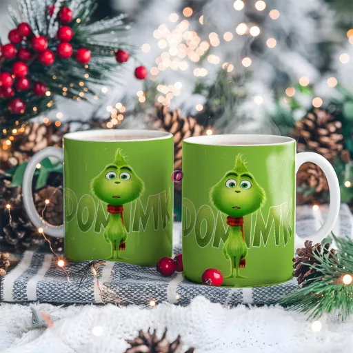Egyedi feliratos karácsonyi bögre "Mini Grinch"