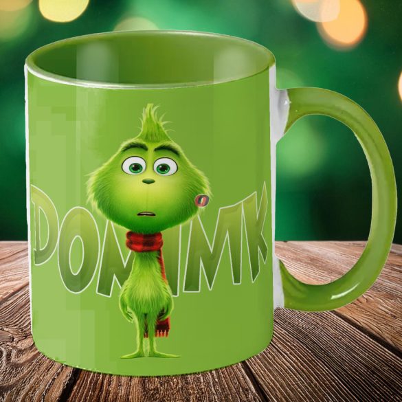 Egyedi feliratos karácsonyi bögre "Mini Grinch" zöld bögre
