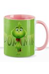 Egyedi feliratos karácsonyi bögre "Mini Grinch" rózsaszín bögre