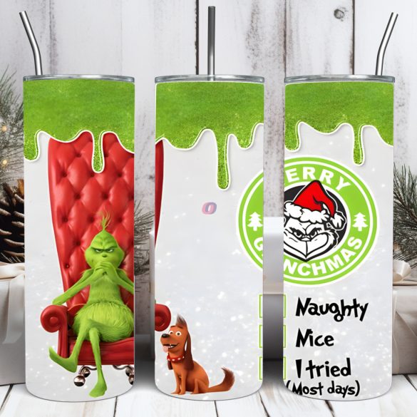 Grincs mintás termosz pohár 600ml "Merry Grinchmas" HD tumbler