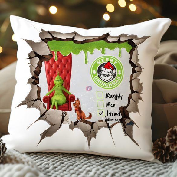 Grincs mintás párnahuzat 40x40 cm "Merry Grinchmas" HD nyomat