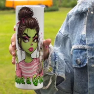   Egyedi feliratos termosz pohár 600ml "Grincs lány cicával" HD tumbler