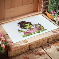   Egyedi feliratos Szőnyeg "Grincs lány cicával" 60X40 cm törtfehér