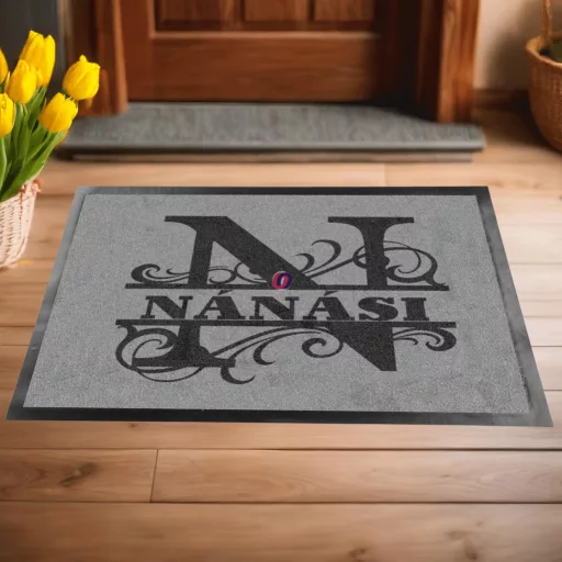 Egyedi Monogramos Lábtörlő személyre szabható névvel 60x40 cm szürke Monogram1