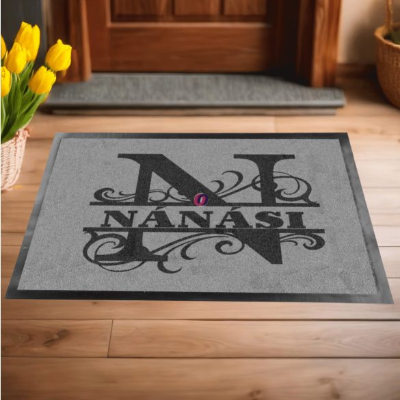 Egyedi Monogramos Lábtörlő személyre szabható névvel 60x40 cm szürke Monogram1