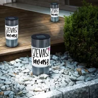   Napelemes Lámpa "Szevasz tavasz felirattal" 21 cm, INOX, Hidegfehér