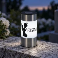Napelemes sírdísz "Egyedi névvel" 21 cm, inox,