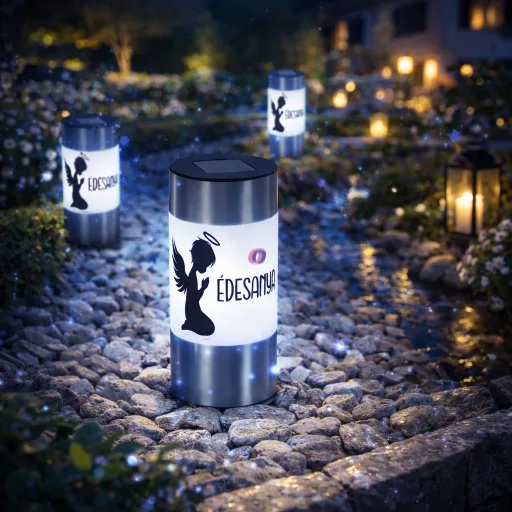 Napelemes sírdísz "Egyedi névvel" 21 cm, inox,