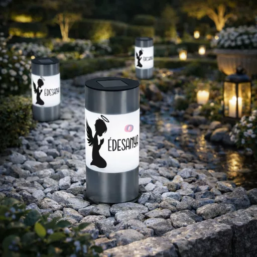 Napelemes sírdísz "Egyedi névvel" 21 cm, inox,