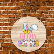 Húsvéti ajtódísz fa tábla "Nyuszilány" egyedi felirattal többféle méretben   Húsvéti ajtódísz fa tábla "Nyuszilány" egyedi felirattal többféle méretben