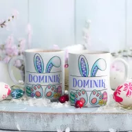   Húsvéti bögre "Nyuszi fiú" egyedi névvel, fehér, kerámia