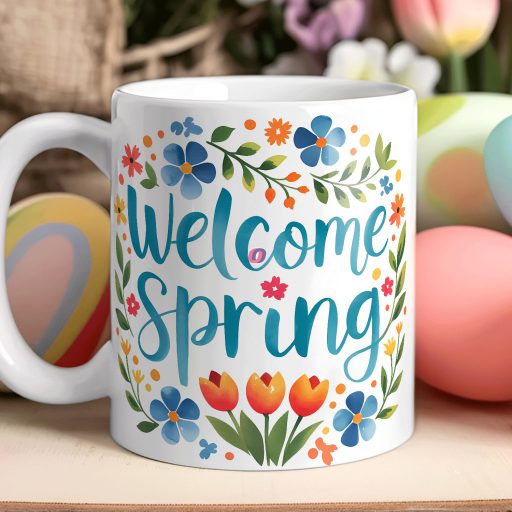 Húsvéti bögre "Welcome Spring" , fehér, kerámia