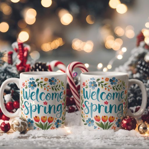 Húsvéti bögre "Welcome Spring" , fehér, kerámia