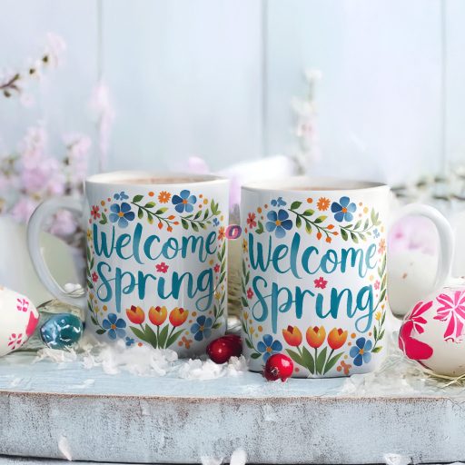 Húsvéti bögre "Welcome Spring" , fehér, kerámia