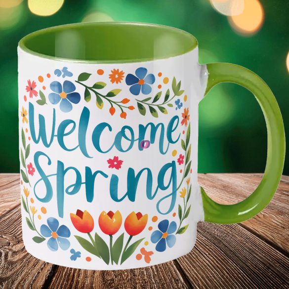 Húsvéti bögre "Welcome Spring" , zöld, kerámia