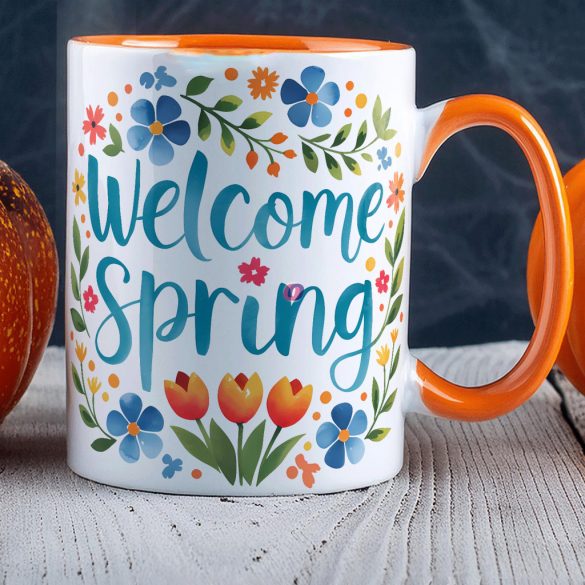 Húsvéti bögre "Welcome Spring" , narancssárga, kerámia