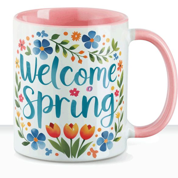 Húsvéti bögre "Welcome Spring" , rózsaszín, kerámia