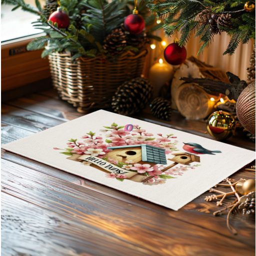 Egyedi feliratos húsvéti szőnyeg, kádkilépő 60X40 cm "Helló Tavasz" tört fehér