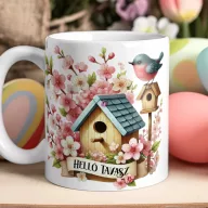  Húsvéti bögre "Helló Tavasz" egyedi felirattal, fehér, kerámia