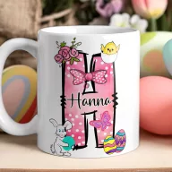   Húsvéti bögre "Monogramos" egyedi névvel, fehér, kerámia