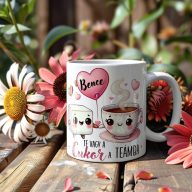 Szerelmes bögre "Te vagy a cukor a teámba" egyedi névvel, fehér, kerámia   Szerelmes bögre "Te vagy a cukor a teámba" egyedi névvel, fehér, kerámia