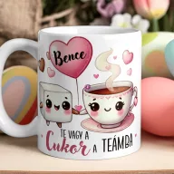   Szerelmes bögre "Te vagy a cukor a teámba" egyedi névvel, fehér, kerámia