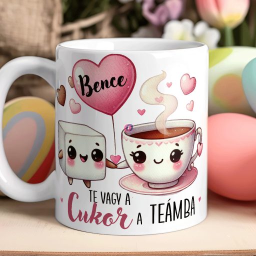 Szerelmes bögre "Te vagy a cukor a teámba" egyedi névvel, fehér, kerámia