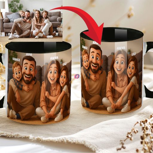 Egyedi grafikás bögre Anyák napjára Fényképből Mesefigurák Személyre szabható, fekete, kerámia