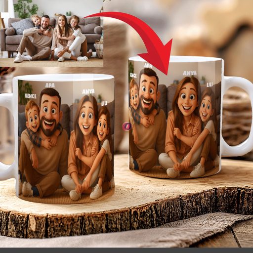 Egyedi grafikás bögre Fényképből Mesefigurák Személyre szabható, fehér, kerámia