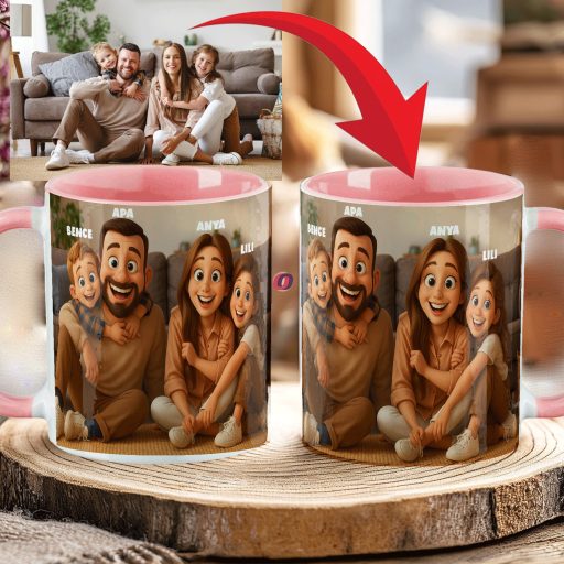 Egyedi grafikás bögre Anyák napjára Fényképből Mesefigurák Személyre szabható, rózsaszín, kerámia