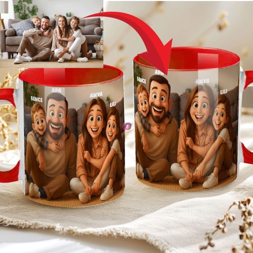 Egyedi grafikás bögre Anyák napjára Fényképből Mesefigurák Személyre szabható, piros, kerámia