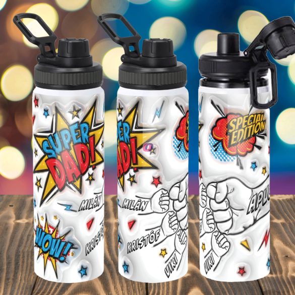 Prémium Apák napi fém sportkulacs egyedi névvel 850 ml "Super Dad"