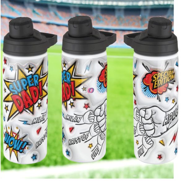 Prémium Apák napi fém kulacs egyedi névvel 750 ml "Super Dad"