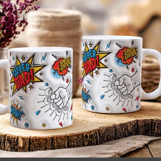 Apák napi bögre "Super Dad, Max 5 gyerek" Személyre szabható, fehér, kerámia