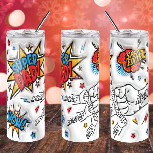 Prémium Apák napi Duplafalú termosz egyedi névvel 600 ml "Super Dad"