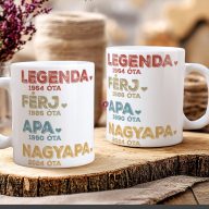   Apák napi bögre "Legenda nagyapa" Személyre szabható, fehér, kerámia