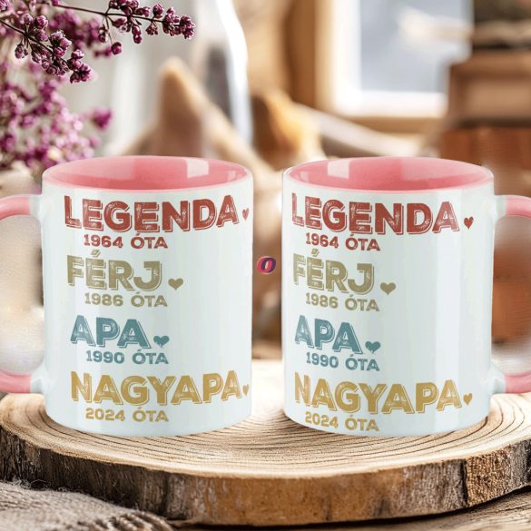 Apák napi bögre "Legenda nagyapa" Személyre szabható, rózsaszín, kerámia