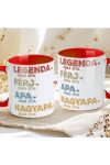 Apák napi bögre "Legenda nagyapa" Személyre szabható, piros, kerámia
