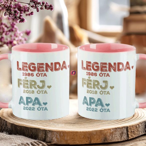 Apák napi bögre "Legenda Apa" Személyre szabható, rózsaszín, kerámia