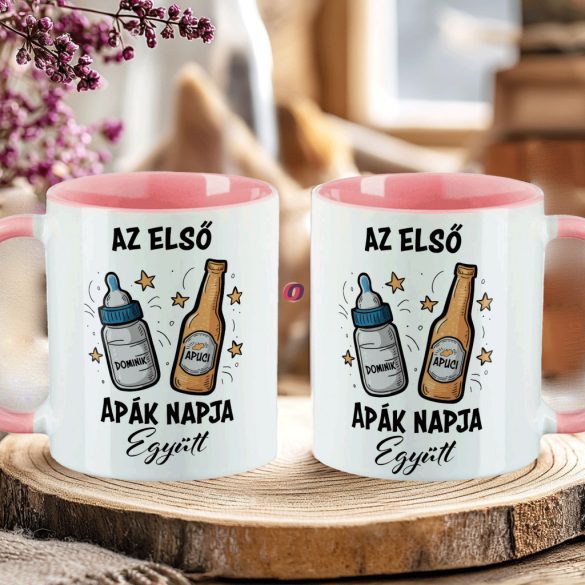 Apák napi bögre "Első apák napja" Személyre szabható, rózsaszín, kerámia