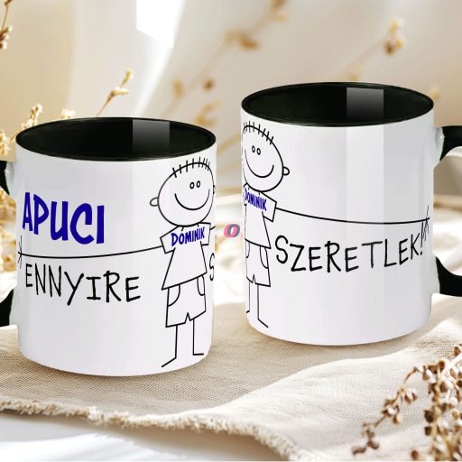 Apák napi bögre "Első apák napja" Személyre szabható, fiús, lányos, fekete, kerámia