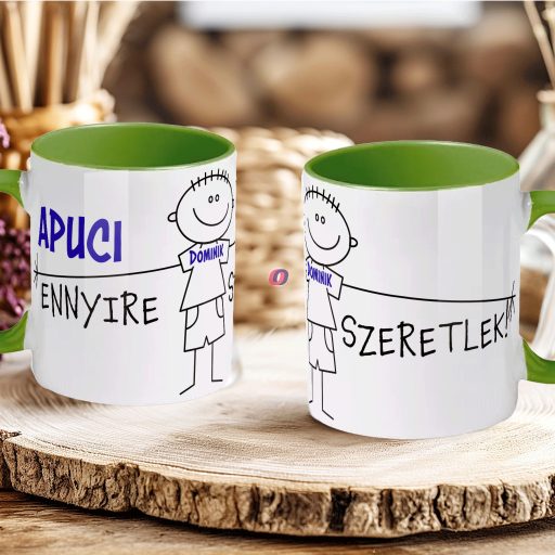Apák napi bögre "Első apák napja" Személyre szabható, fiús, lányos, zöld, kerámia