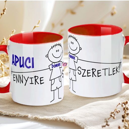 Apák napi bögre "Első apák napja" Személyre szabható, fiús, lányos, piros, kerámia
