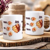   Apák napi bögre "3D kezek, Max 5 gyerek" Személyre szabható, fehér, kerámia