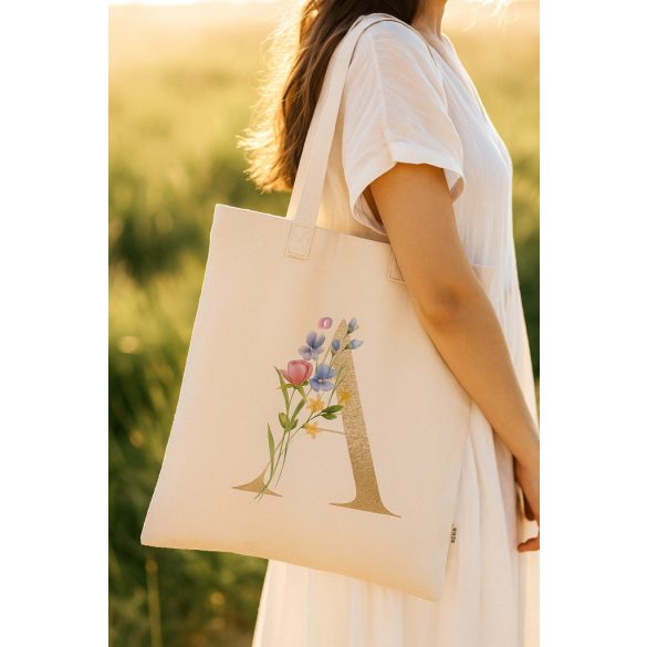Prémium Egyedi, monogramos személyre szabható Táska, virág mintás egyedi Monogrammal 37 x 41 x cm Arany betű