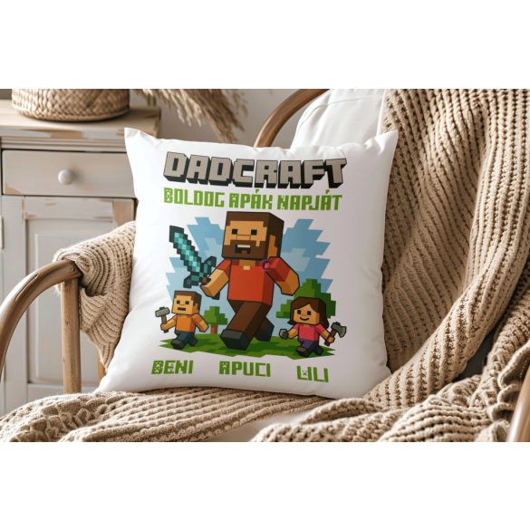 Dadcraft Párnahuzat személyre szabható felirattal 40x40 cm Minecraftos