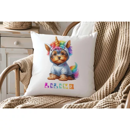 Egyedi neves Unikornis kutya párna választható kutyafajtával személyre szabható 40 cm